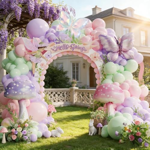 Pastel Balloon Arch Garland Kit,159Pcs Pink Purple Green Mushroom Buttefly Balloons for Girls Fairytale Spring Garden Tea Party Bride Baby Shower by DUBEDAT - Image 3