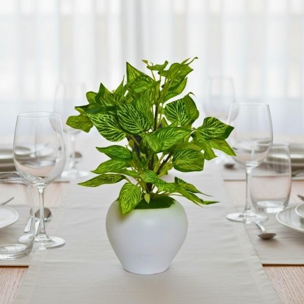 Image of fancymart Artificial Plant Leaves in Apple Pot (30 cm Height) | Small Potted Plant for Office Desk | Home Decor for Living Room | Cafe & Restaurant Table Decoration