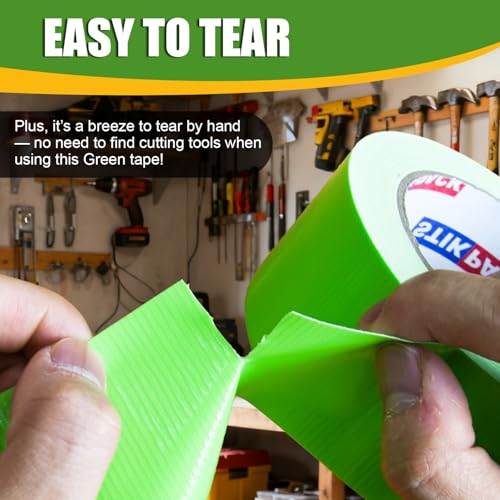 Image of 3 Rolls Green Duct Tape, Heavy Duty Strong Industrial Colored Duct Tape 9mil x 2inch x 25yds Flexible, No Residue, Waterproof and Tear by Hand, Multi-Use for Indoor & Outdoor Repairs