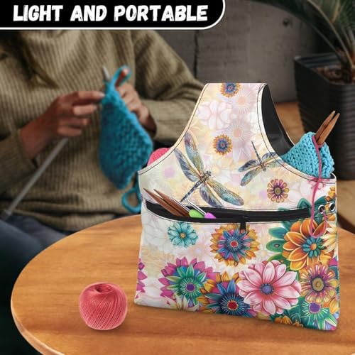Image of ZUXONGSY Mandala Yarn Storage Bag for Crocheting Dragonfly Knitting Project Handbag Crochet Organizers and Storage