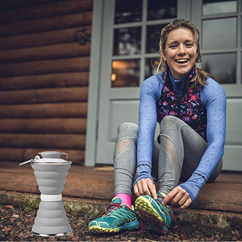 collapsible water bottle camping cup with carabiner reuseable silicone foldable leak proof portable sports travel water bottles for outdoor travel gym hiking bpa free cycling cups with carabiner