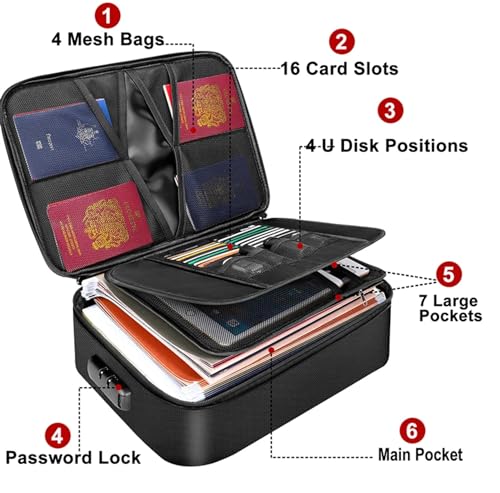 Image of Fireproof Document Bag, Large Size with 2000F Heat Insulated Color: Black | Waterproof, 3 digit Lock, Money Bag, Document Safe, Office Briefcase