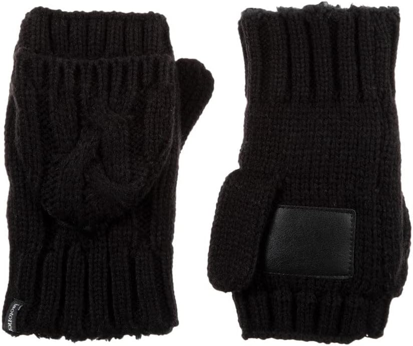 Women’s Isotoner Chunky Cable Knit Flip-Top Mittens One Size / Black