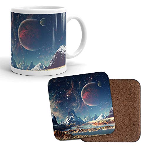 DV Mugs Ltd - Set di tazze e sottobicchiere, motivo: Alien Planet Space Solar System Stars Galaxy Gift # 8078, Ceramica, Mug & Coaster