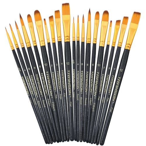 Transon 20pcs Bulk Art Painting Brush Set for Acrylic Watercolor Gouache Hobby Craft Face Painting