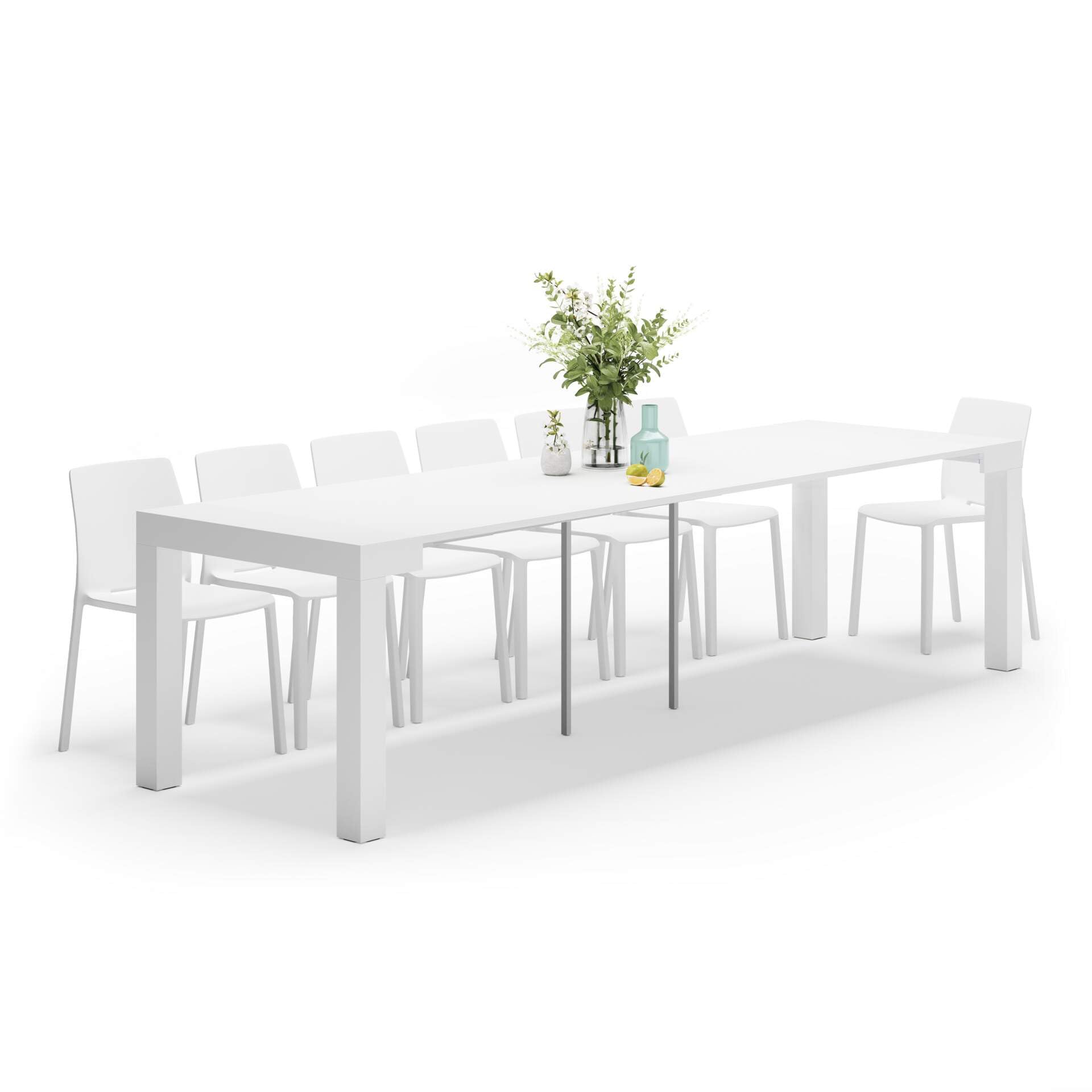 Mobili Fiver, First, Extendable Console Table, 45(305) x90 cm, High Gloss White, Made In Italy