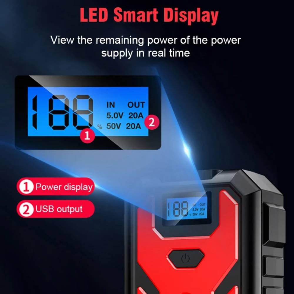 Avviatore di emergenza 20000mAh 12V 600A Booster per Batterie Auto Moto Scooter Camper Furgoni Benzina e Diesel Inclusa Borsa Rigida Batterie al Litio Luci Led di Emergenza 2 Porte USB