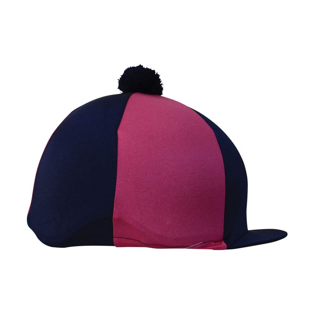 Hy Navy/Pink Two Tone Lycra Silks With Bobble - Horse Riding Hat Covers