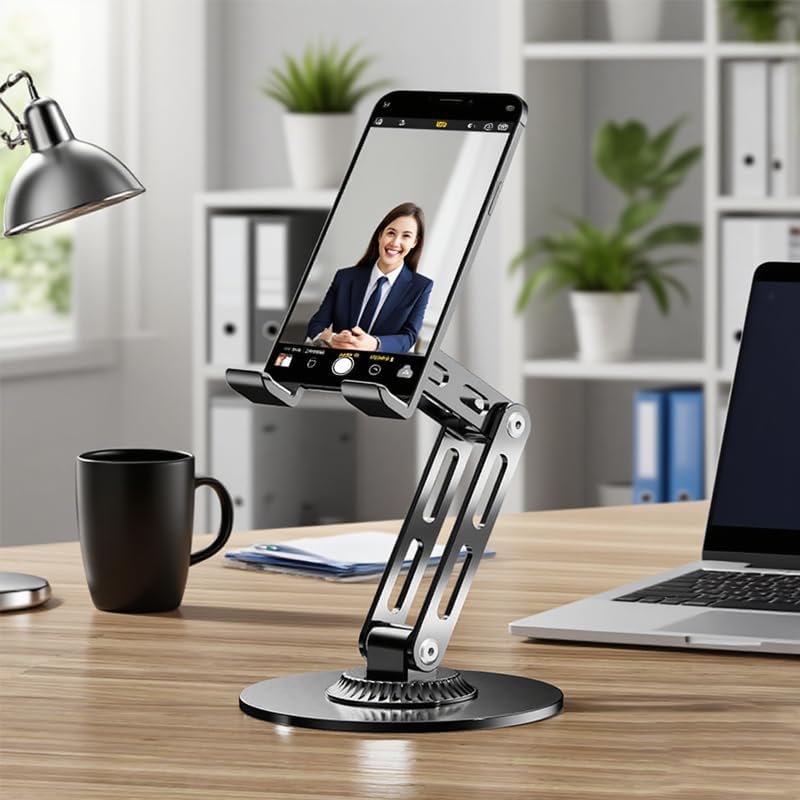 Suporte de celular para mesa, suporte de telefone ajustável, rotação de 360° ajustável com rotação de 360°, suporte de metal antiderrapante compatível com todos os smartphones, acessórios de mesa de