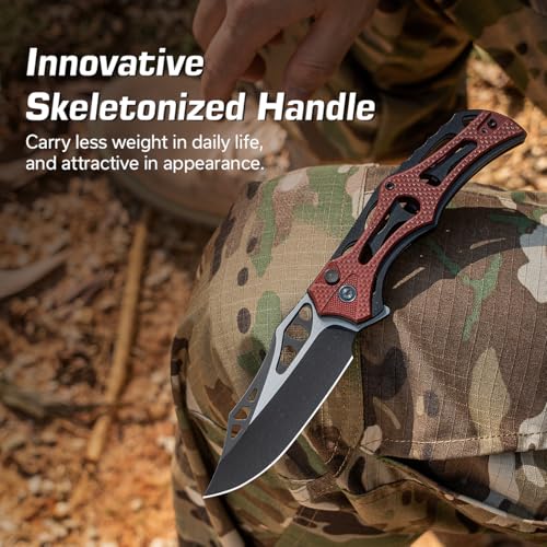 Image of CIVIVI Pocket Knife for Men, Biophase Flipper Tactical Folding Knife, 3.48 inch Nitro-V Blade Aluminum with G-10 Handle, Lightweight Skeletonized EDC Knife for Camping Hunting, C23083C-1 (Burgundy)