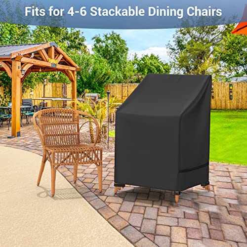 Mrrihand Outdoor Chair Cover, Stackable Patio Chair Cover For Outdoor Furniture Cover Waterproof, Heavy Duty Patio Furniture Covers Fits For 4-6 Stackable Dining Chairs, 28" W× 36" D× 47" H, Black #TOP3