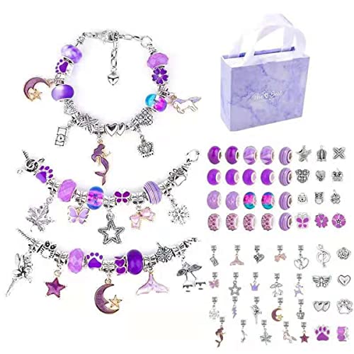 Charm Bracelet Making Kit For Girls, Leprsry Unicorn Mermaid Crafts Gifts Set Diy Charm Bracelets Kit Jewelry Making Supplies With Beads, Pendant, Bracelets For Teens Girls Boys (Blue) #TOP6