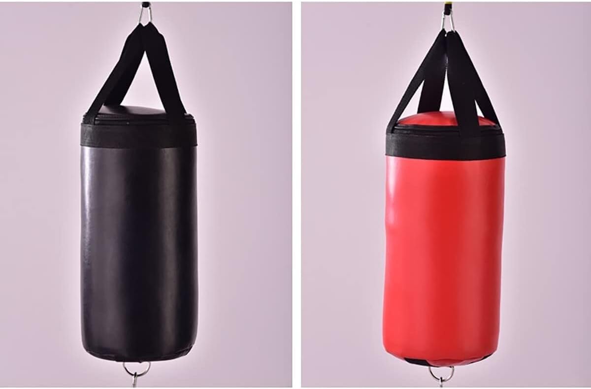 Portable Solid Punching Bag, Leather Punching Bag for doorways and doorframes with Adjustable Length Bracket, Reaction Ball, Suitable for Adults, Children and Teenagers(Black)
