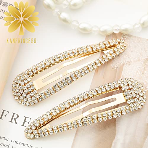 Kanprincess 2Pcs 3.1Inch Rhinestone Hair Clips,Snap Hair Clips,Gold Hair Clips,Rhinestone Hair Accessories, Hair Barrettes For Women Girls Bridal,Wedding,Party,Prom(Gold) #TOP6