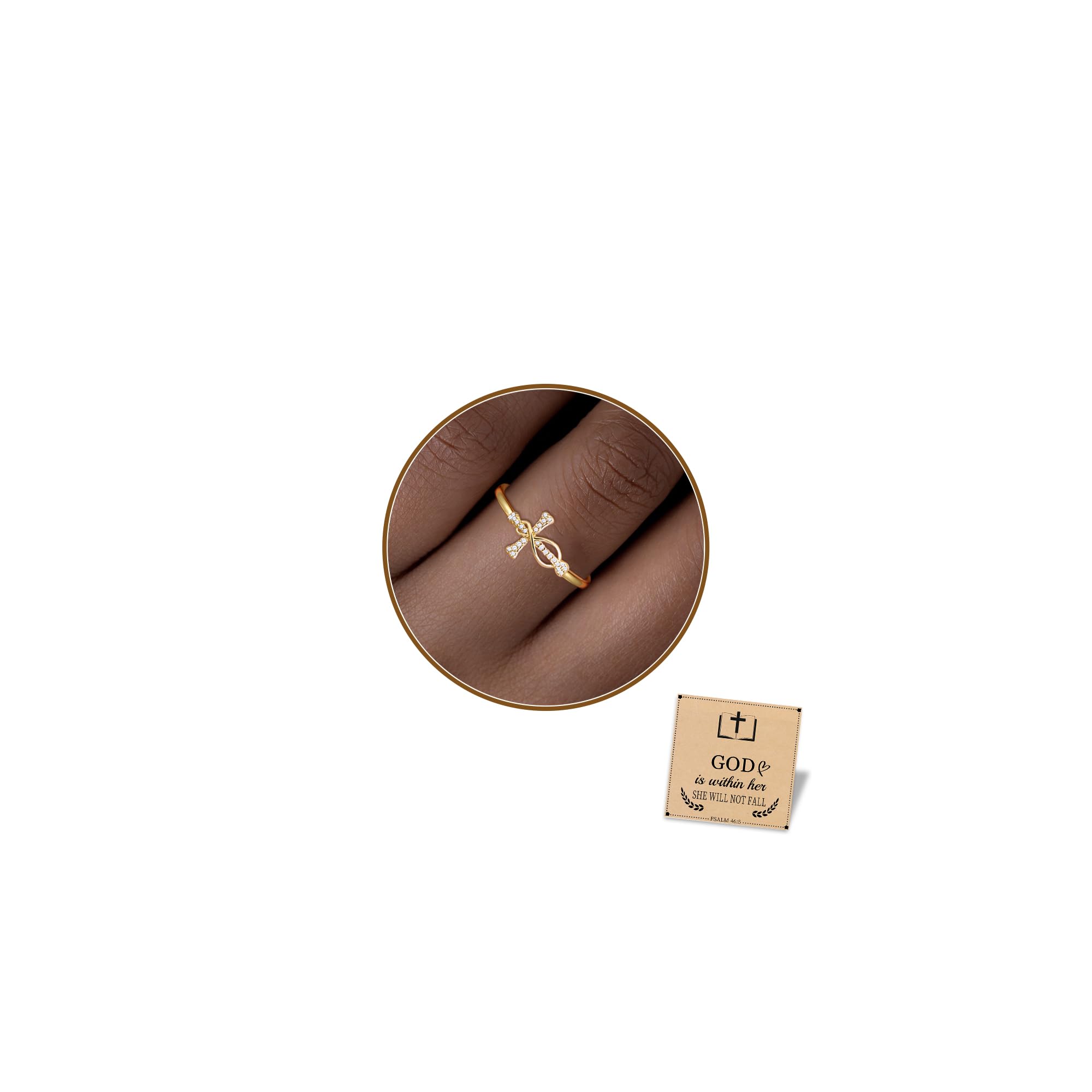 Btysun Teen Easter Basket Stuffers, Cross Ring Religious Gifts for Women Adjustable Infinity Gold Ring Christian Gifts for Women Faith Baptism