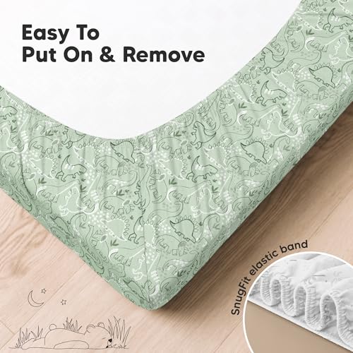Image of KeaBabies 2-pk Organic Cotton Crib Sheets for Boys Girls 52x28 (DinoDood) | Fitted Crib Mattress Sheet Neutral, Breathable Cover for Baby Bed Set, Toddler Mattress, Soft & Cute Prints
