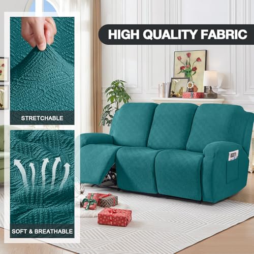 Image of Timeles Recliner Covers for 3 Seater Reclining Couch Covers Sofa Slipcover Furniture Protector for Dogs and Pets Stretch Soft Washable (Three-Seater, Emerald Green)