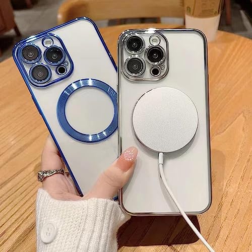 Image of VONZEE Clear Logo Electroplating Transparent Case for iPhone 14 Pro Max Case 6.7 inch 2022, Luxury Electroplated TPU Cover, Individual Camera Protection for Each Lens Bumper Case (Silver)
