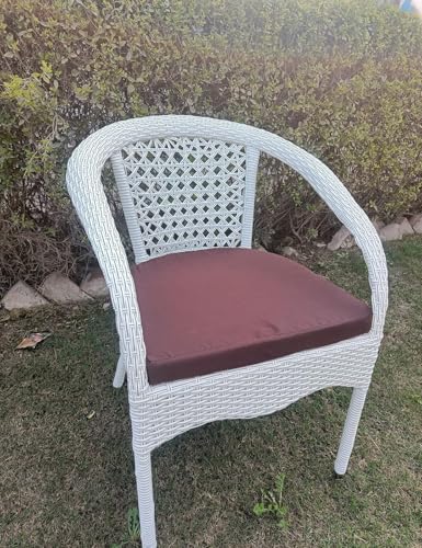 Image of PRATHAM India Patio 4+1 Furniture Set Bistro Set Porch Backyard Garden Outdoor Furniture Rattan Chairs and Table Wicker Conversation Set (White with Black Lines, Brown Cushion 4+1 Square Table)