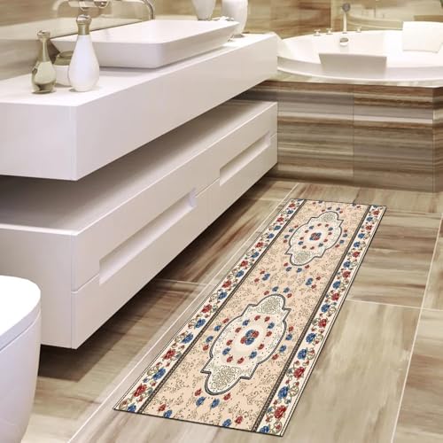 Alfombra de pasillo beis de 50x220 cm con base antideslizante lavable 4