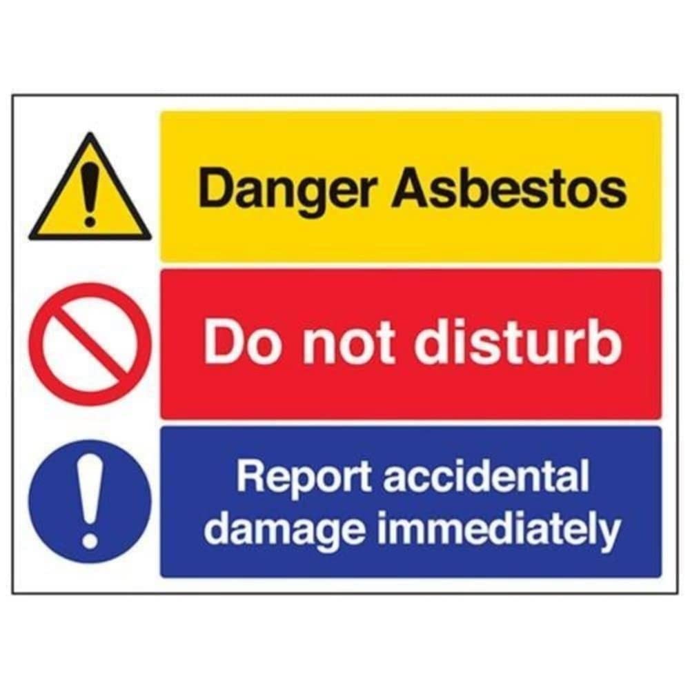 V Safety Danger Asbestos Do Not Disturb Report Accidental Damage Warning Sign - 400mm x 300mm - 2mm Rigid Plastic