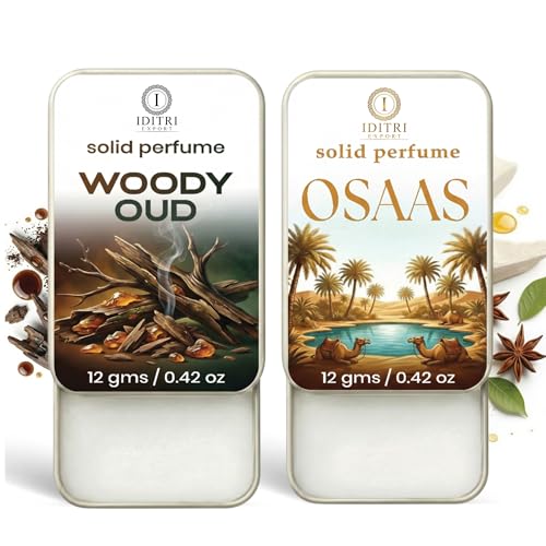 Image of Solid Perfume |Woody oud&Osaas Alcohol Free Wax Perfume Balm, Long Lasting | Pocket Tin 12g, Pack Of 2| Non Greasy Smooth Glide, Travel Friendly Men And Women