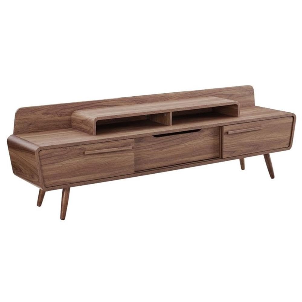 Modway Omnistand 74" Mid-Century Modern Low Profile Media Console Entertainment TV Stand in Walnut