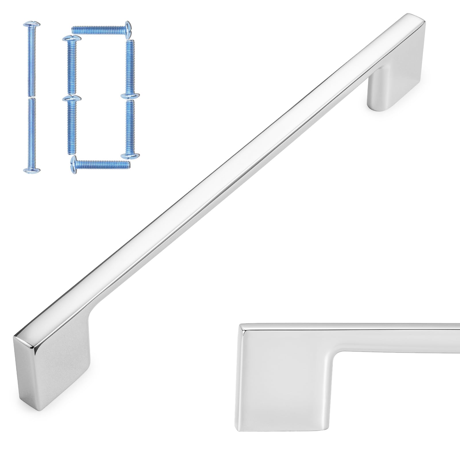 KOOFIZO 10 Pack 6-1/4 Inch Wide Foot Cabinet Bar Pulls - Polished Chrome Modern Solid Handles for Kitchen Cupboard Door, Bedroom Dresser Drawer, Bathroom Wardrobe Hardware — image 1