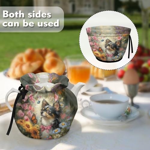 Image of Xoenoiee Chihuahua Butterfly Vibrant Floral Pattern Tea Cozy Tea Pot Cover Insulation Tea Cosy Teapot Dust Cover Teapot Warmer for Home Kitchen Teapot Covers