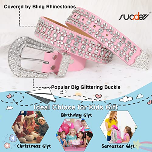 SUOSDEY Kids Rhinestone Belt for Girls Boys,Western Cowgirl Cowboy Studded Leather Belt for Child4