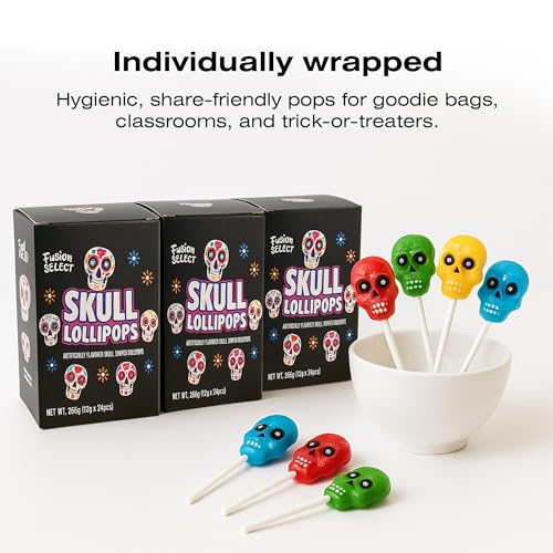 Fusion Select 24 Pcs Sugar Skull Lollipops - Colorful Halloween & Day of the Dead Candy - Individually Wrapped Novelty Treats for Kids - For Trick or Treat, Themed Party Favors & Celebrations - image 7