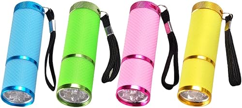 Paquete de 4 linternas de mano UV de luz negra, pequeña luz negra portátil de 9 LED, secador de uñas UV profesional para uñas de gel, mini detector