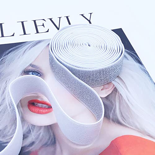 Paictheix Elastic Bands Soft Silver Glitter Elastic Ribbon For Sewing Headband And Crafting Trim (10 Yards Length 2.5Cm Width, White Silver) #TOP1