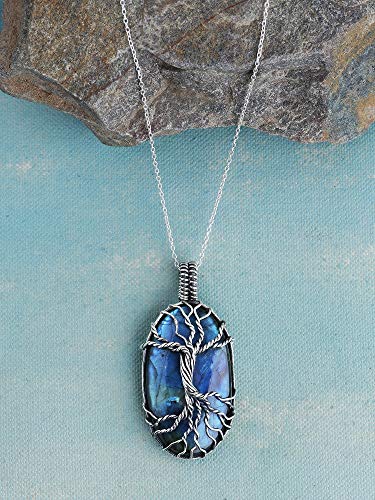 YoTreasure Tree of Life Labradorite Pendant Solid 925 Sterling Silver Chain Necklace Jewelry3