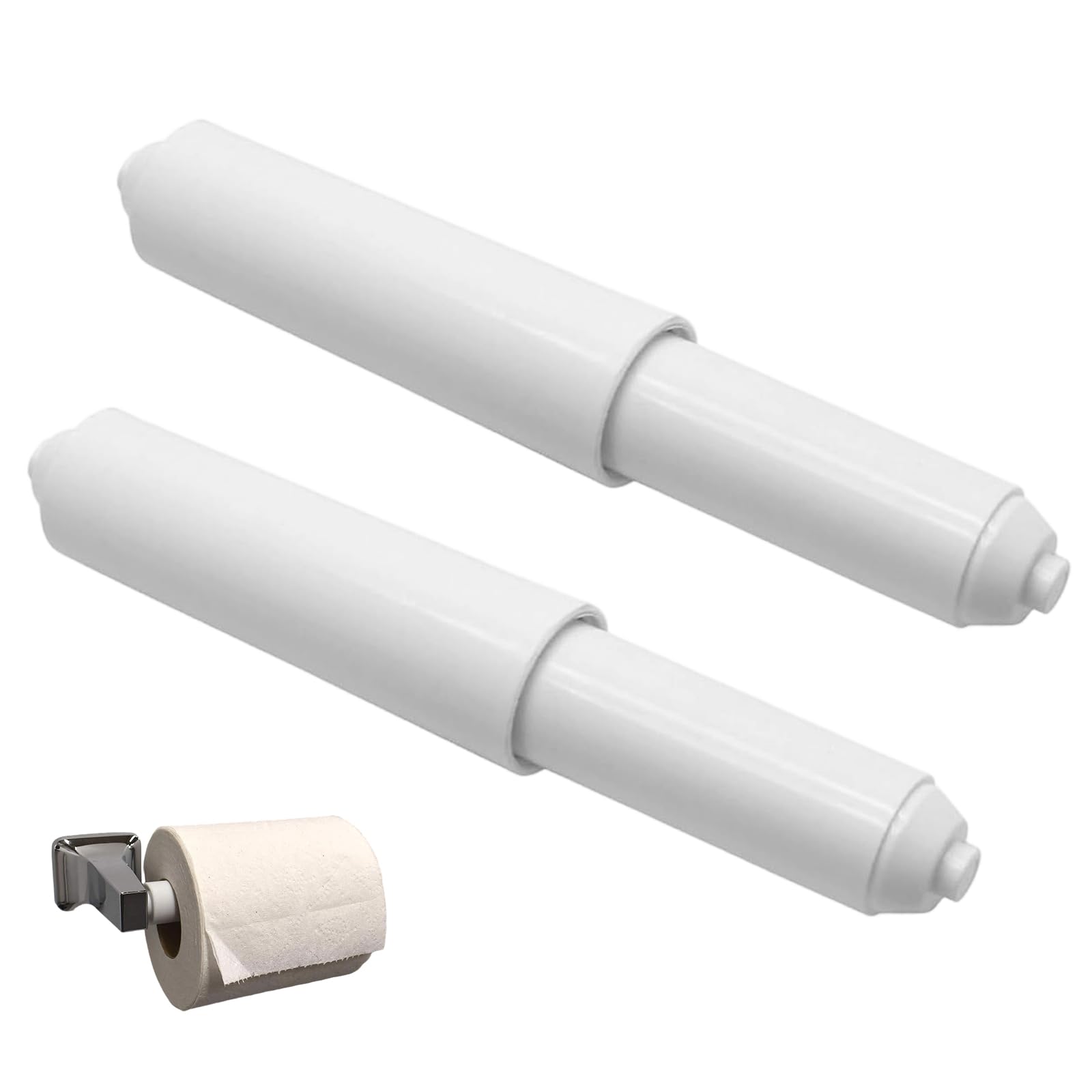 Nasmbxa White 2 Pcs Plastic Toilet Tissue Roll Holder, Toilet Paper Holder Rollers, Plastic Toilets Tissue Roll Holders Insert, Spring Loaded Roller Replacement For Bathroom (White)