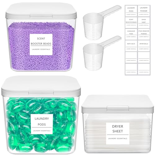 Image of Lifewit Laundry Pods Container with Pop-up Lid, 0.5+0.72+1.2 gal, 3 Pcs | Coffee Pod, K-Cup Storage, Laundry Room Organization, Dryer Sheet Holder for Washing Powder Detergent