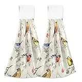 Retro Cardinal Floral Tree Kitchen Hanging Towel 12 x 17 Inch Birds Branches Hand Tie Towels Set 2 P
