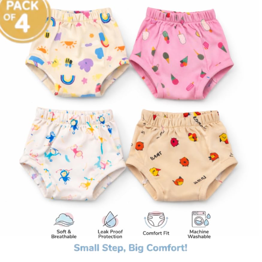Image of Toddler Potty Training Underwear | 18-36M | 4PCS | Training Pants | Mixed Colours | Soft Cotton Leakproof Potty Training Underwear | Breathable Washable Pants
