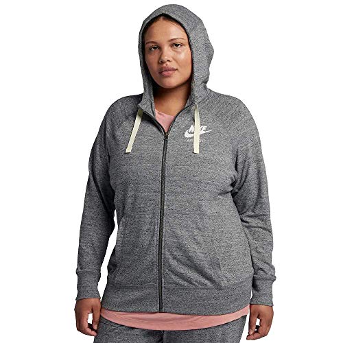 Nike Women's Sportswear Gym Vintage Full-Zip Hoodie (1X, Carbon Heather/Sail)