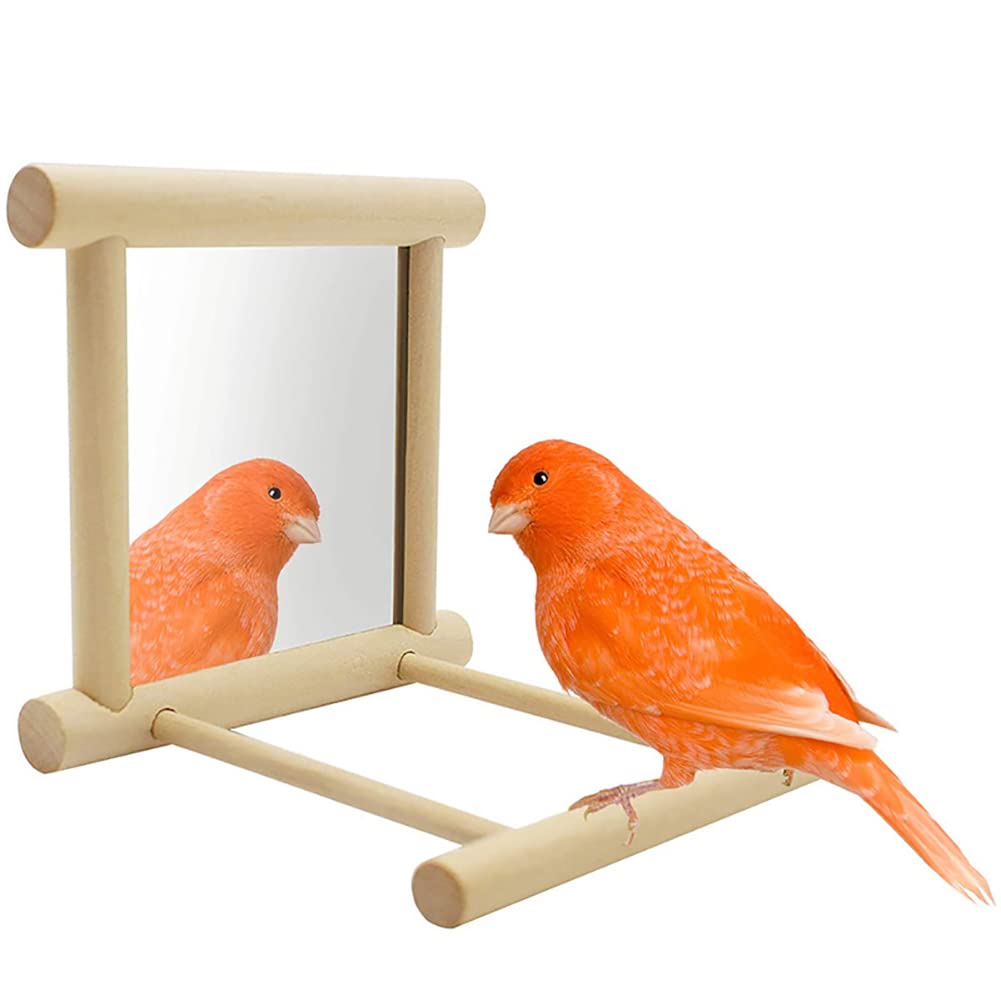 HugeDE 2 Pcs Wooden Bird Mirrors Family Bird Parakeet Mirror Bird Swing Parrot Cage Toys Parrot Interactive Play Toys Birdcage Fun Platform Stand Toys with Perch - Image 2