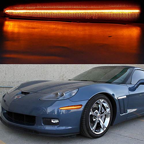 4pcs Smoked Lens Amber/Red Front Rear LED Side Marker Light Kits for Chevrolet Chevy Corvette C6 2005 2006 2007 2008 2009 2010 2011 2012 2013 192-SMD LED Turn Signal Sidemarker Lamps Replacement