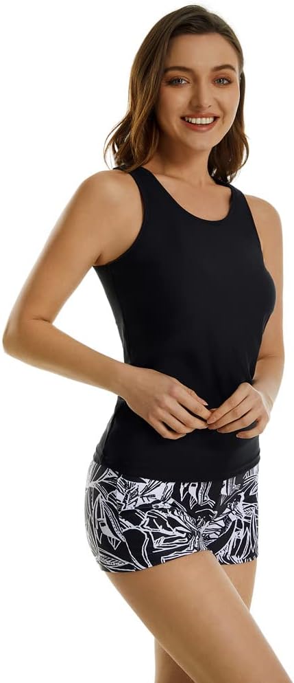 2 Piece Tankini Swimsuits for Women Swim Tank Top Bathing Suits with Boy Shorts and Bra Athletic Swimwear