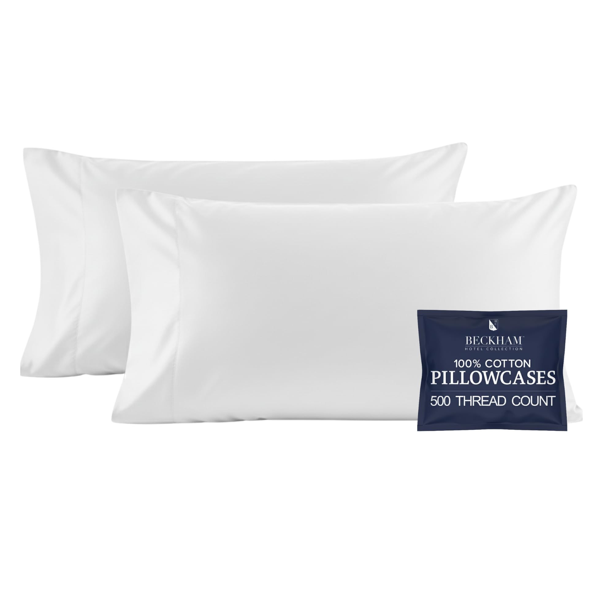 Beckham Hotel Collection 100 Cotton Pillow Cases Standard Queen Size Set of 2 500TC Luxury Sateen Pillowcases Open