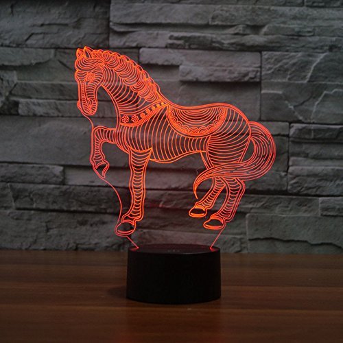 3d cavallo luce notturna lampada luce notturna ottico Illusion 7 cambia colore Touch Switch tavolo scrivania decorazione lampade perfetto regalo di natale con acrilico