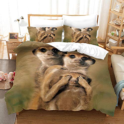 HANTAODG Bettbezug Set Bettwäsche-Set Tier DREI Erdmännchen 135x200cm 3 Teilig mit 2 Kissenbezug Mikrofaser Polyester Hypoallergen Bequem Weich Haltbar Atmungsaktive Reißverschluss 6 Erdmännchen Familie Bettwäsche 135x200cm mit Reißverschluss,3-Teiliges Bettbezug Set, 1 Bettbezüge und 2 Kissenbezug 80x80cm , atmungsaktiv 3D Bedruckte Weich Microfaser Deckenbezug