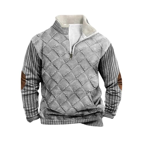 Thatrich Mens 1/4 Zip Pullover Fleece Hight Neck Sweatshirt Long Sleeve Quilted Shirt Vintage Winter Sweatshirt Casual Shirts