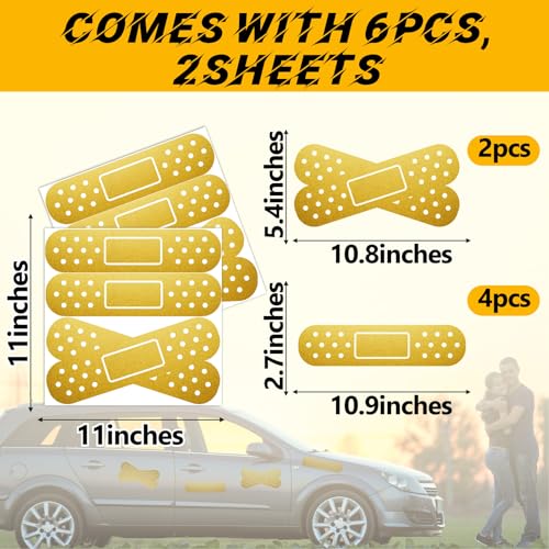 Image of Vinyl Car Stickers Gold Band Aid Car Decals Funny Car Vinyl Stickers Waterproof Auto Scratch Cover Sticker Cars Bandage Bumper Decals Band-Aid Car Decorations for Cars Dent Crack Damage