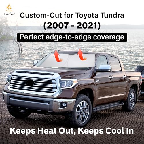 Image of EcoNour Windshield Sun Shade Compatible for Toyota Tundra 2007-2021 | Custom Fit Truck Front Window Sunshade | Foldable UV & Heat Reflective Sun Visor | Interior Protection Accessory