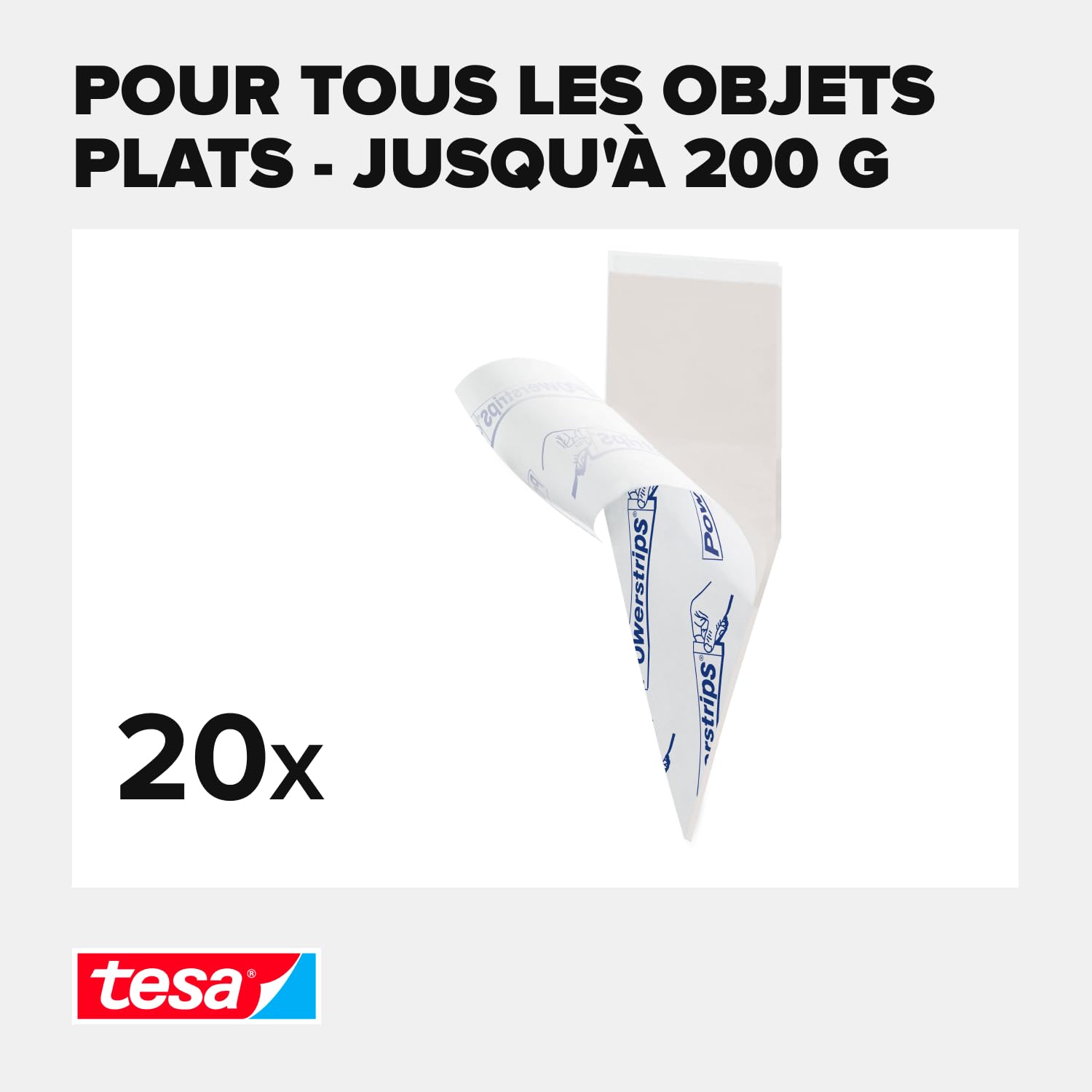 Tesa Powerstrips POSTER Bandes adhésives Double-Face Auto-adhésif Réutilisable 200 g 20 Pièces
