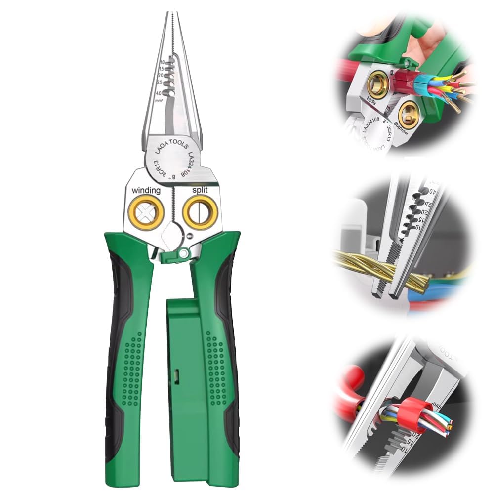 TERRIFI 8 in 1 Multi-Function Stainless Steel Wire Stripping Pliers with Test Pencil, 2024 New Multi-Functional Wire Stripper Scissors, Professional Electrical Pliers for Stripping, Cutting, Crimping